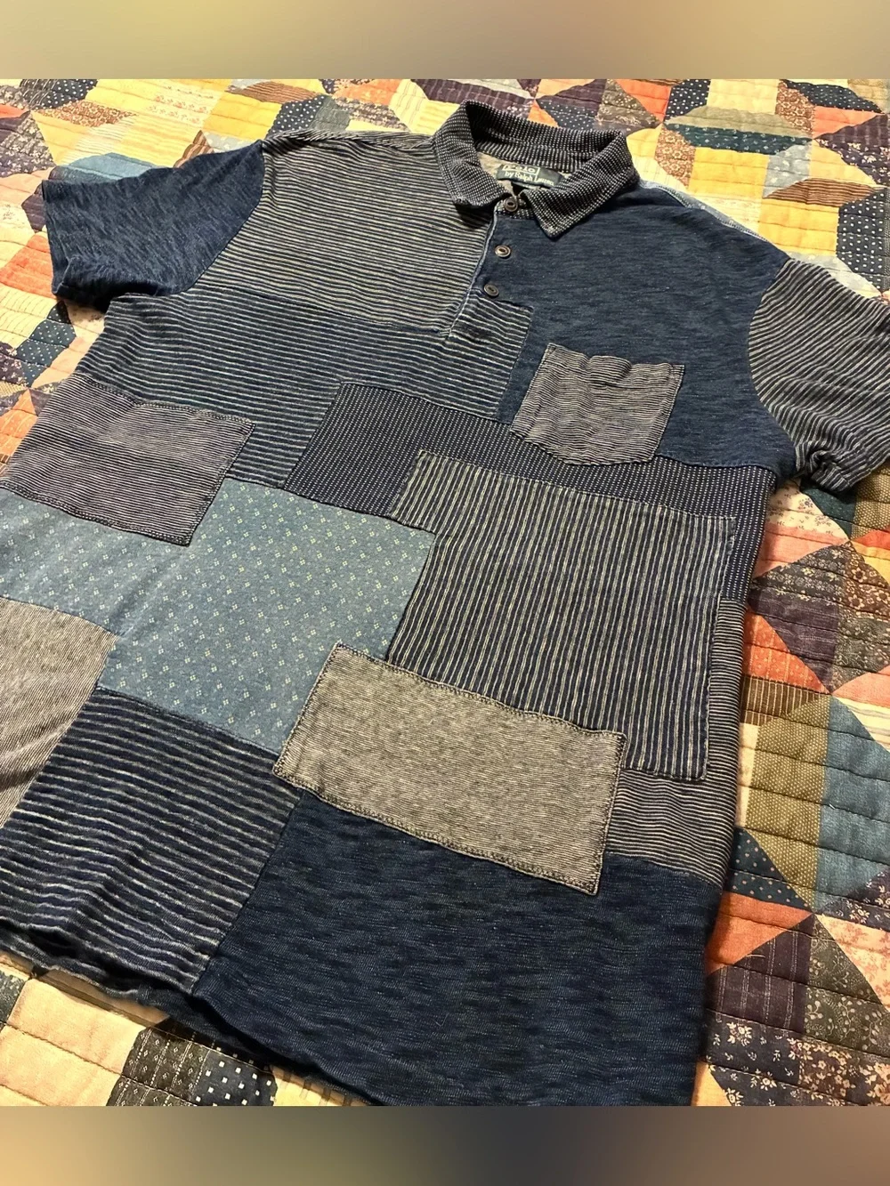 VTG. 90’s POLO RALPH LAUREN PATCHWORK POLO SHIRT- SIZE LARGE